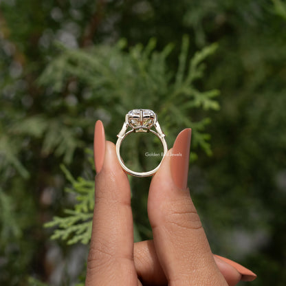 Radiant Cut Moissanite Accent Stone Engagement Ring