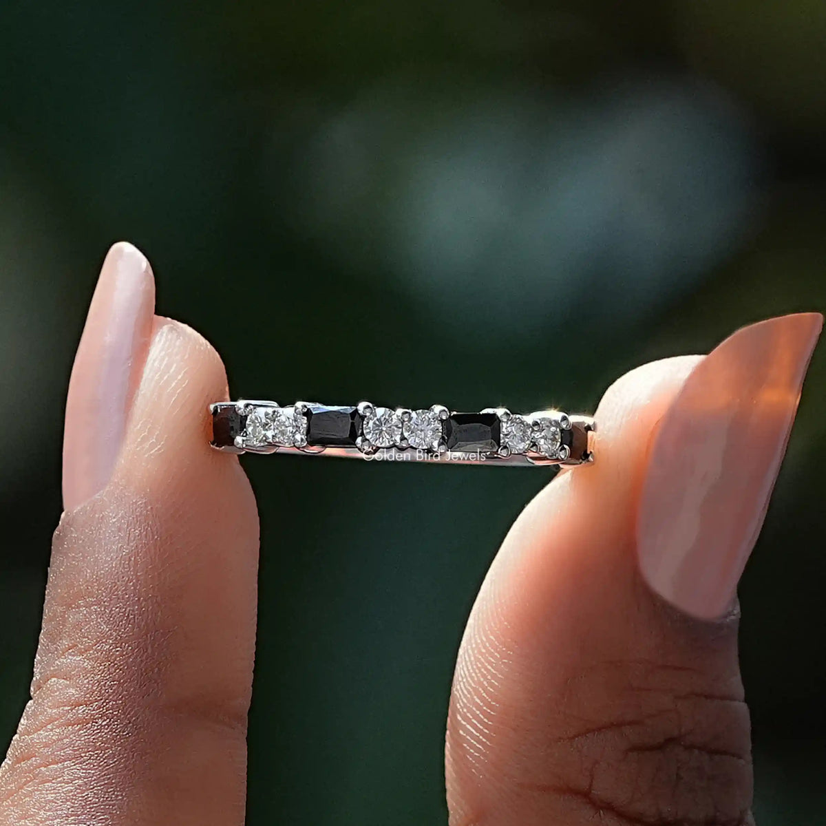 [Black Baguette Cut Moissanite Eternity Band]-[Golden Bird Jewels]