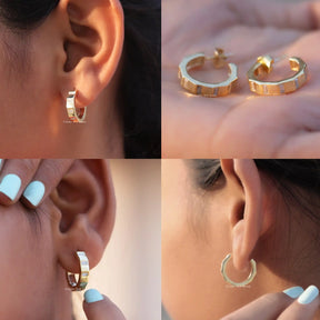 [Moissanite Baguette Hoops Earrings In 14K Yellow Gold]-[Golden Bird Jewels]