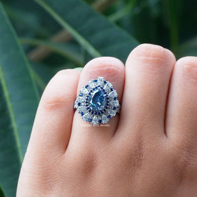 [White Gold Pear Cut Moissanite Ring]-[Golden Bird Jewels]