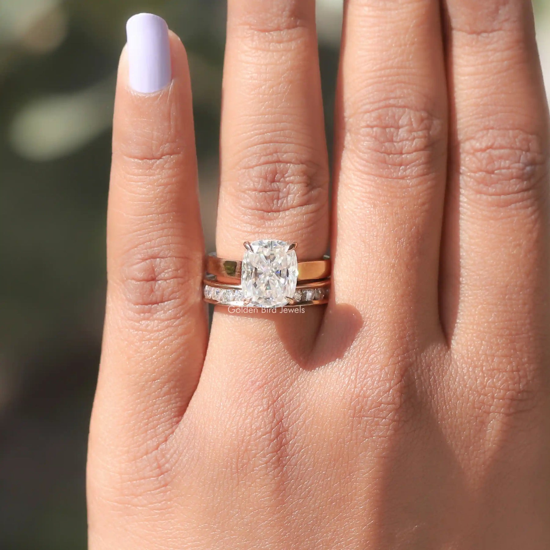 [Moissanite Cushion Cut Ring Set]-[Golden Bird Jewels]