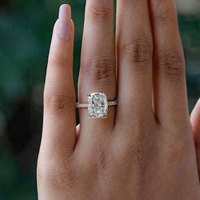 Cushion Cut Moissanite Hidden Halo Ring