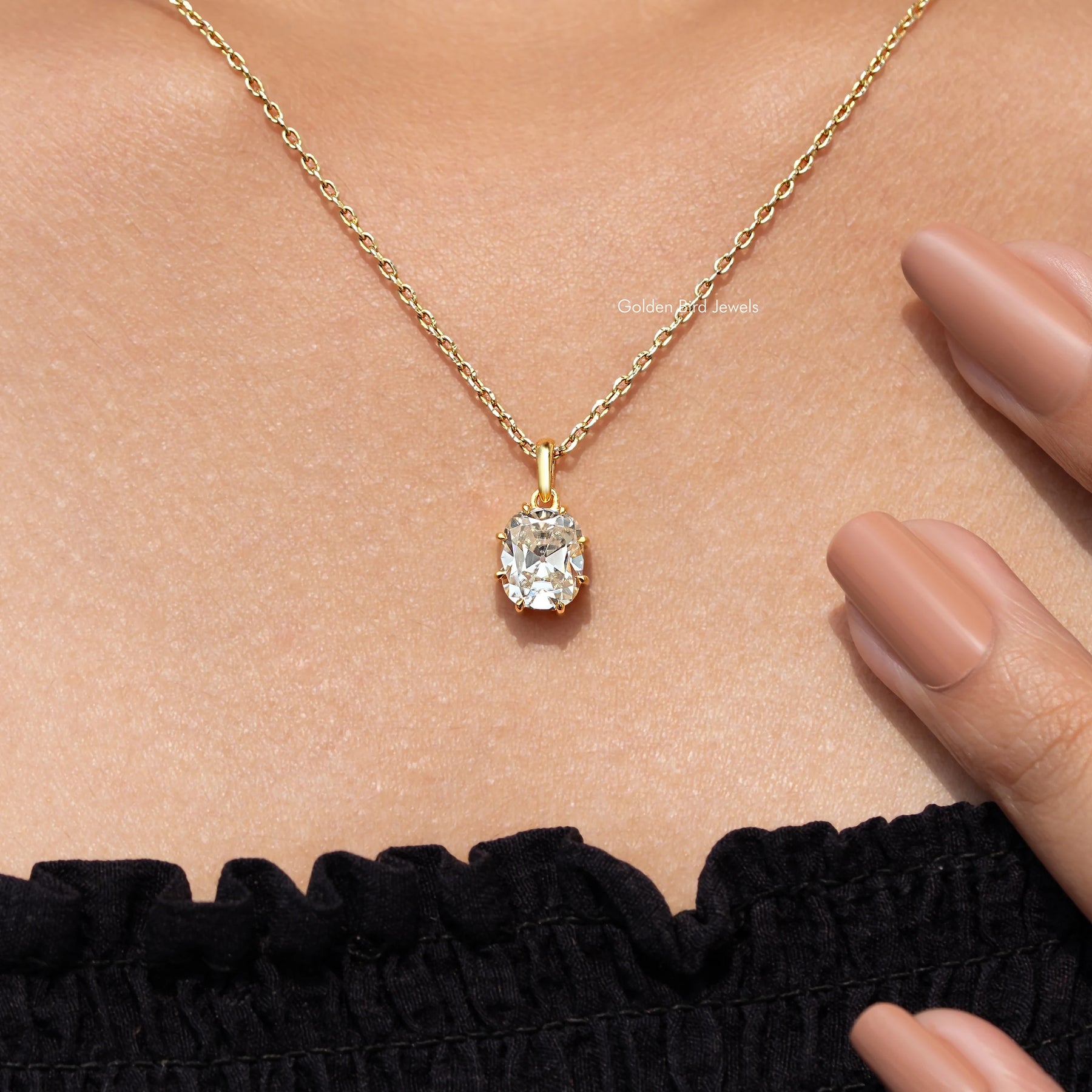 Side View Of Old Mine Cushion Moissanite Pendant
