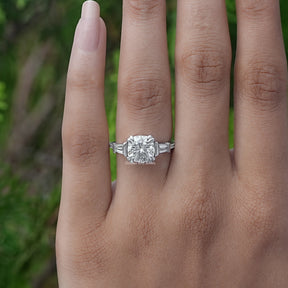 View of A 3 Stone Cushion And Baguette Cut Engagement Ring