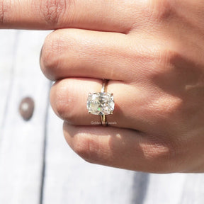 [Cushion Cut Moissanite Yellow Gold Engagement Ring]-[Golden Bird Jewels]