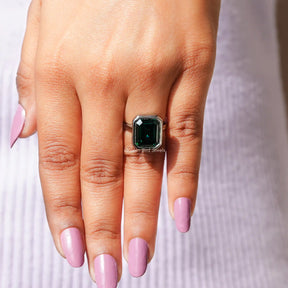 [Dark Green Emerald Cut Solitaire Ring]-[Golden Bird Jewels]