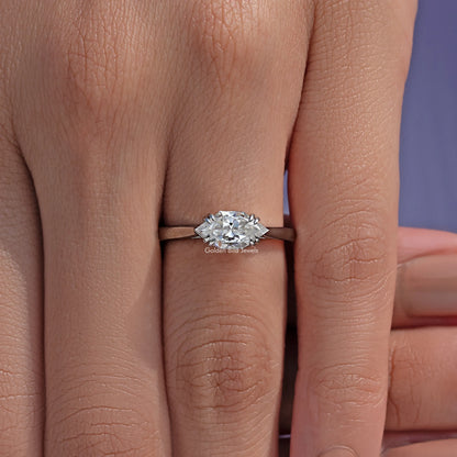 View of Marquise Moissanite East West Solitaire Ring In Finger