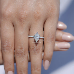 View of Dutch Marquise Shaped Solitaire Moissanite Ring in prongs setting