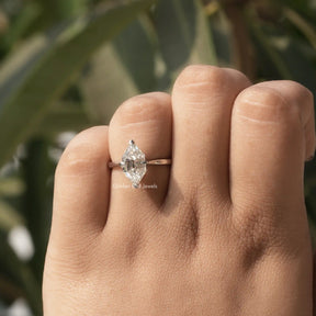 [14K White Gold Marquise Cut Solitaire Ring]-[Golden Bird Jewels]