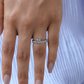 Detailed View Of Moissanite Emerald Cut Pave Set Ring In White Gold