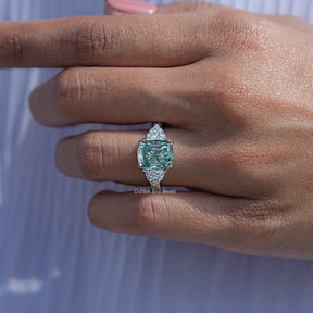 Close View Of Cushion Cut Moissanite Engagement Ring
