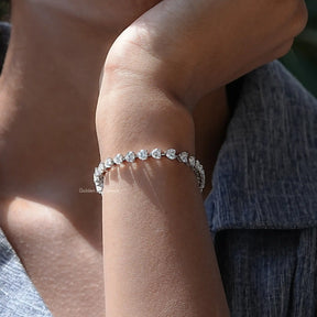 [White Gold Heart Moissanite Bracelet]-[Golden Bird Jewels]