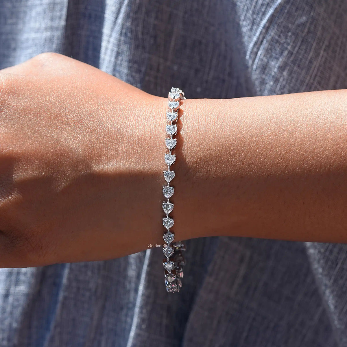 View of Heart cut moissanite tennis Bracelet
