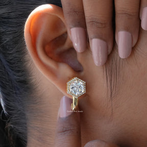 [Colorless Hexagon And Round Earrings]-[Golden Bird Jewels]