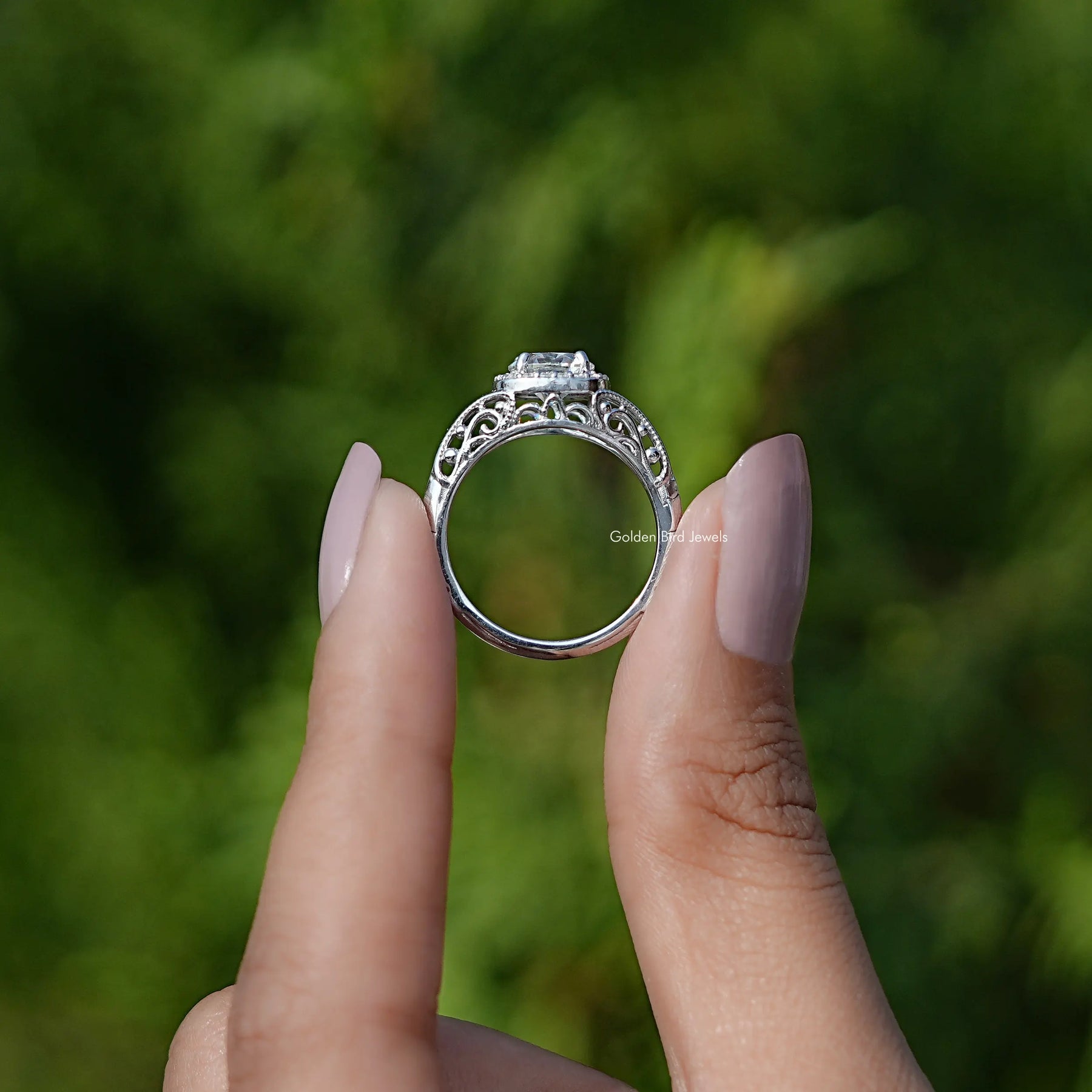 Old Cut European Round Moissanite Halo Ring