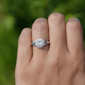 Old Cut European Round Moissanite Halo Ring