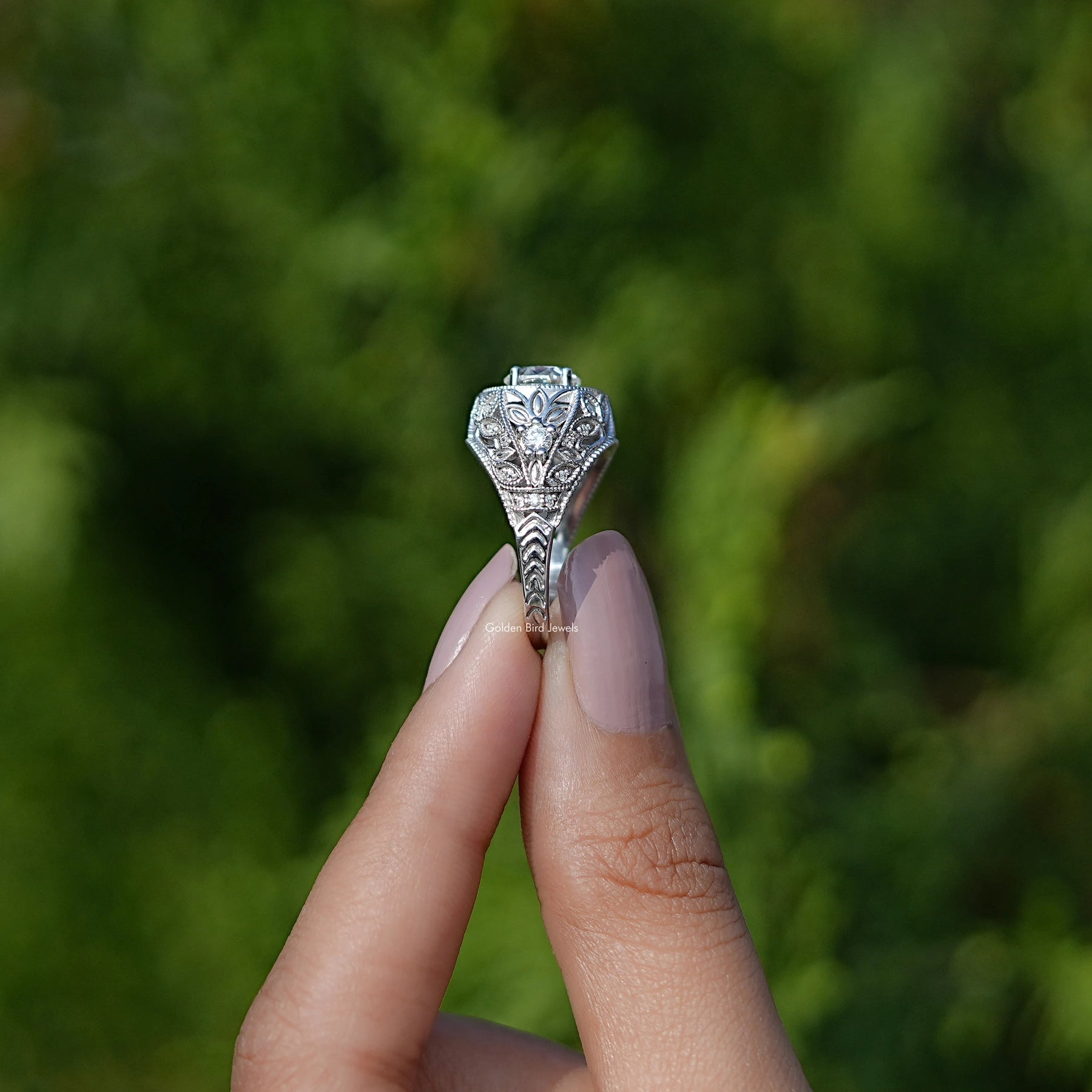 Vintage Moissanite Old European Round Cut Ring