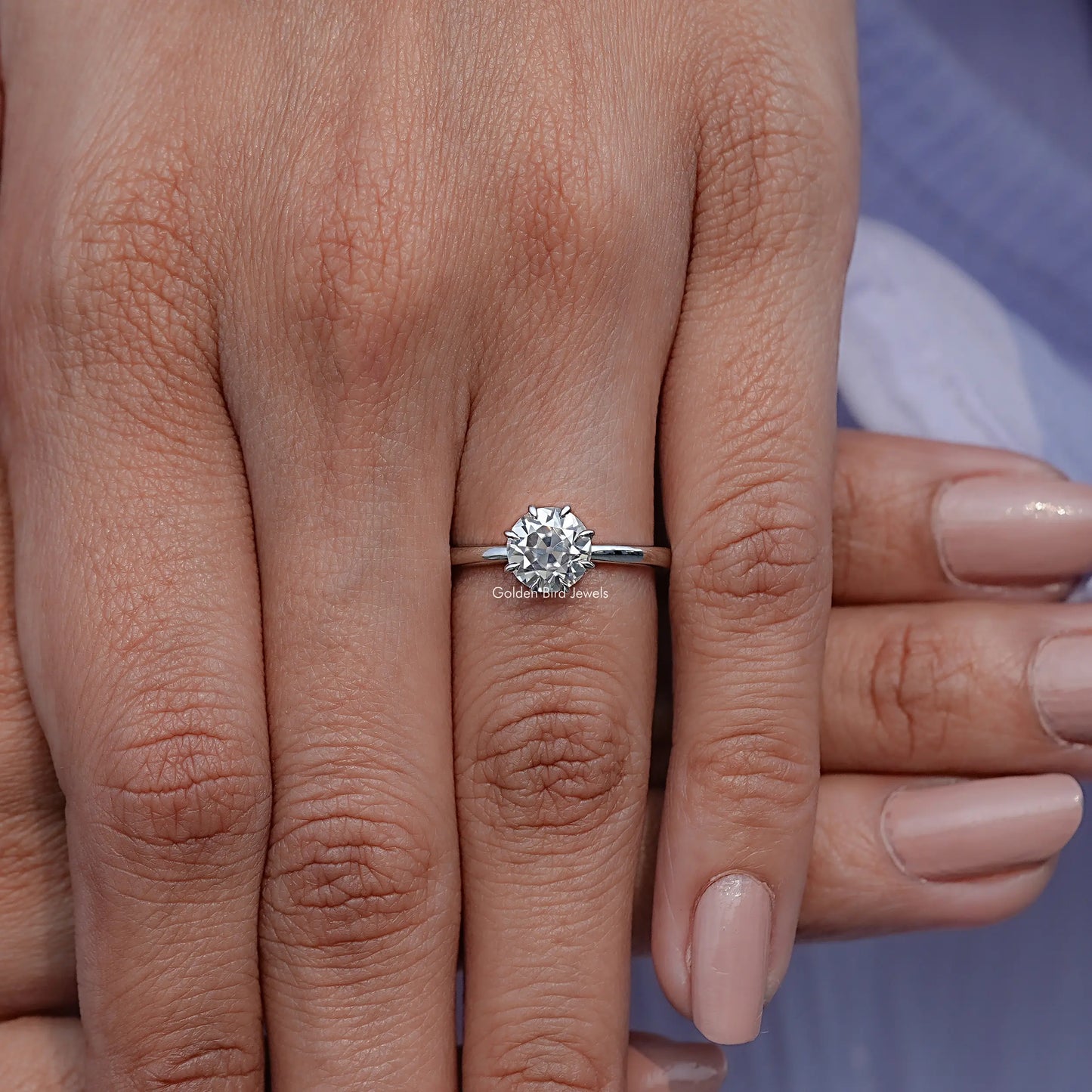 Detailed View Of Moissanite Old European Round Solitaire Ring
