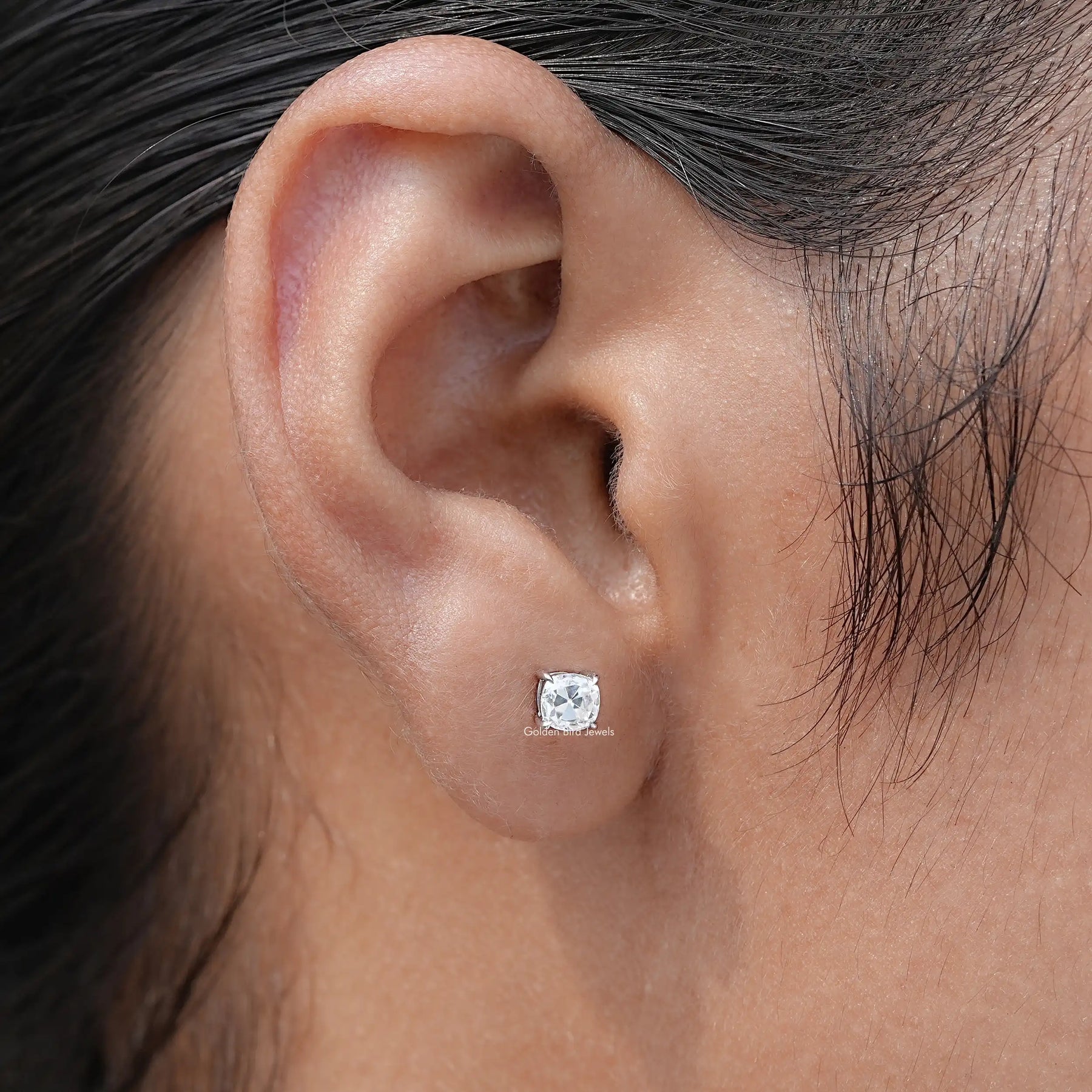 Old Mine Cushion Cut Moissanite Stud Earrings