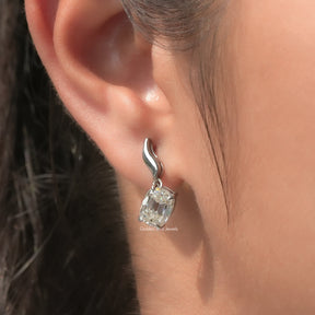 [Moissanite Cushion Cut Dangle Drop Earrings]-[Golden Bird Jewels]