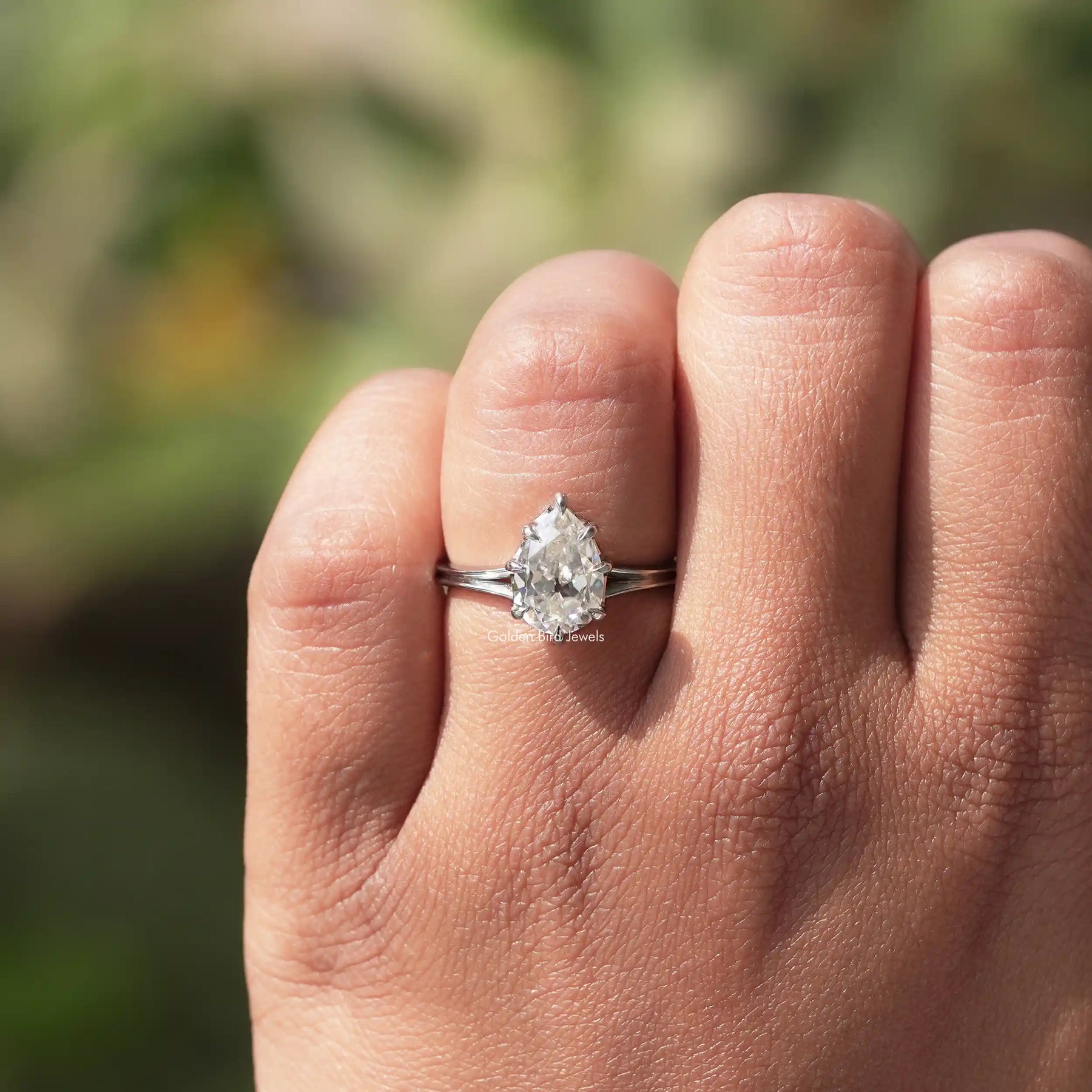 Old Mine Pear Cut Moissanite Solitaire Engagement Ring