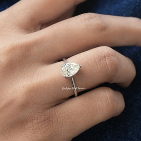 [Moissanite Pear Cut Solitaire Ring in White Gold]-[Golden Bird Jewels]
