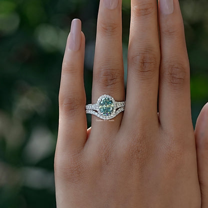 Front View of Oval Cut Halo Moissanite Bridal Ring In White Gold