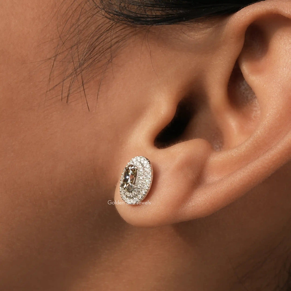 Oval Moissanite Double Halo Stud Earrings