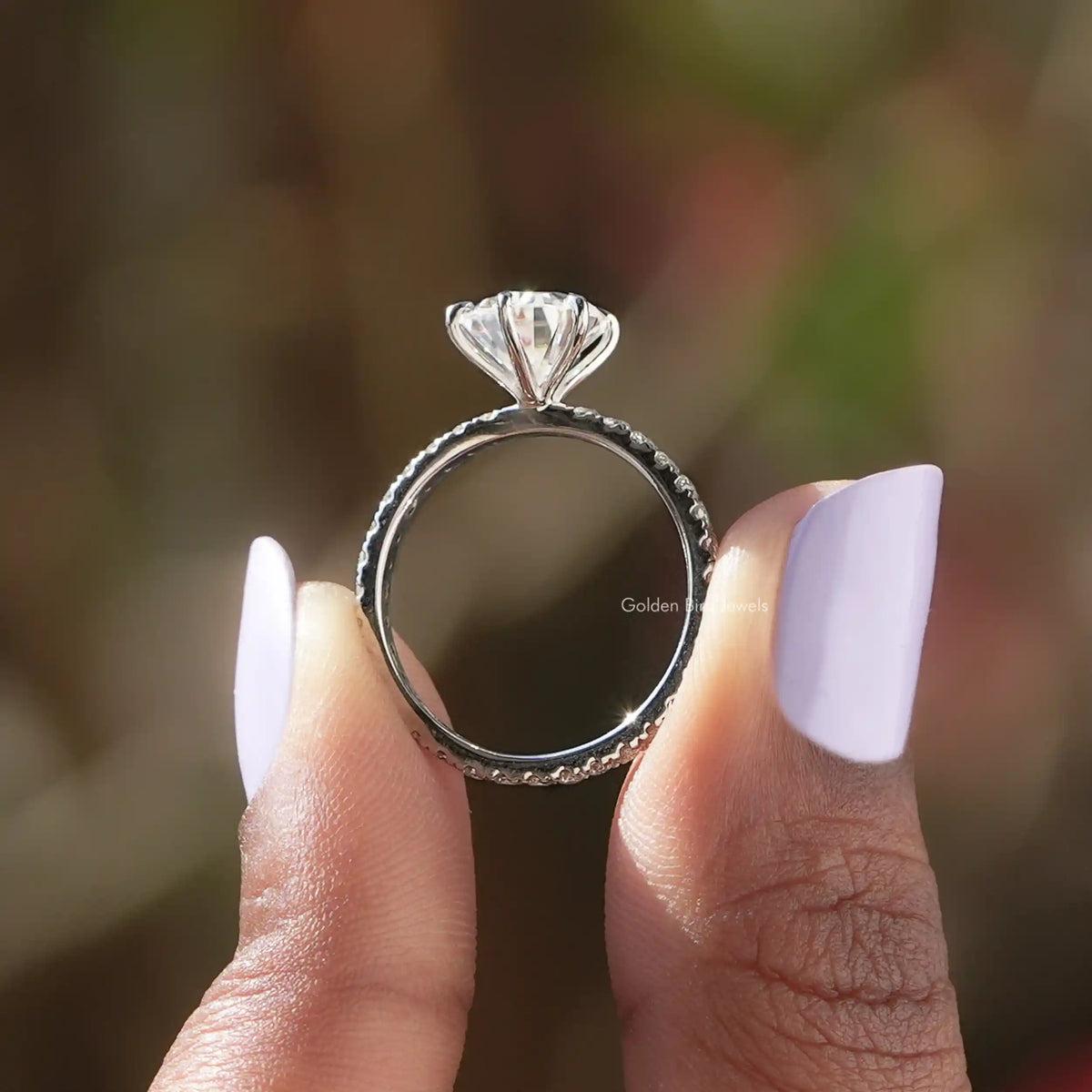 [White Gold Pear Cut Accent Stone Ring]-[Golden Bird Jewels]