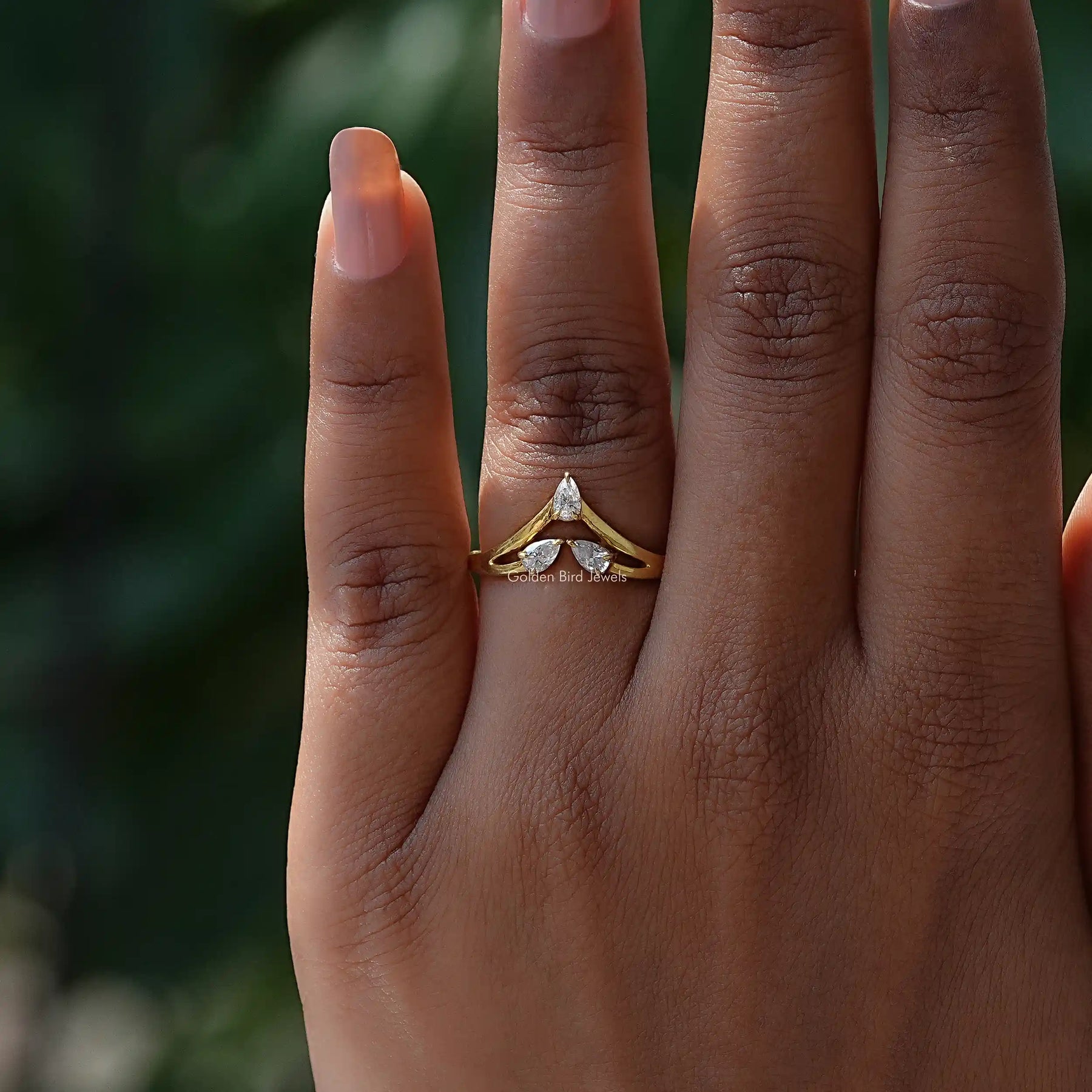 [Yellow Gold Pear Cut Moissanite Wedding Band]-[Golden Bird Jewels]