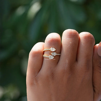 [Colorless Pear Shaped Moissanite Open Cuff Wedding Band]-[Golden Bird Jewels]
