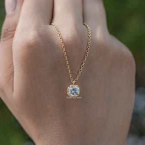 In hand Showing View Of Old Mine Cushion Moissanite Pendant 