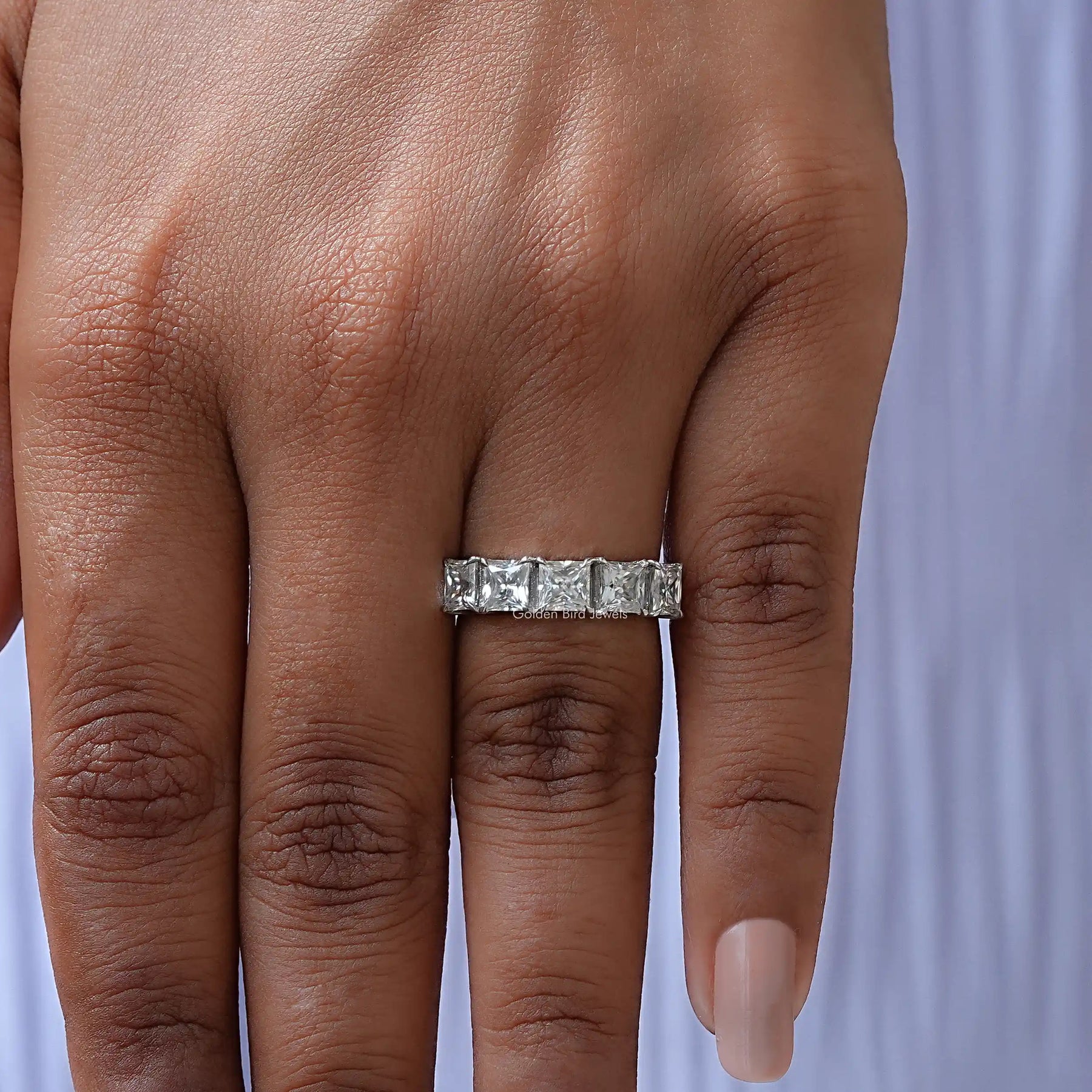 [White Gold Princess Cut Half Eternity Band]-[Golden Bird Jewels]