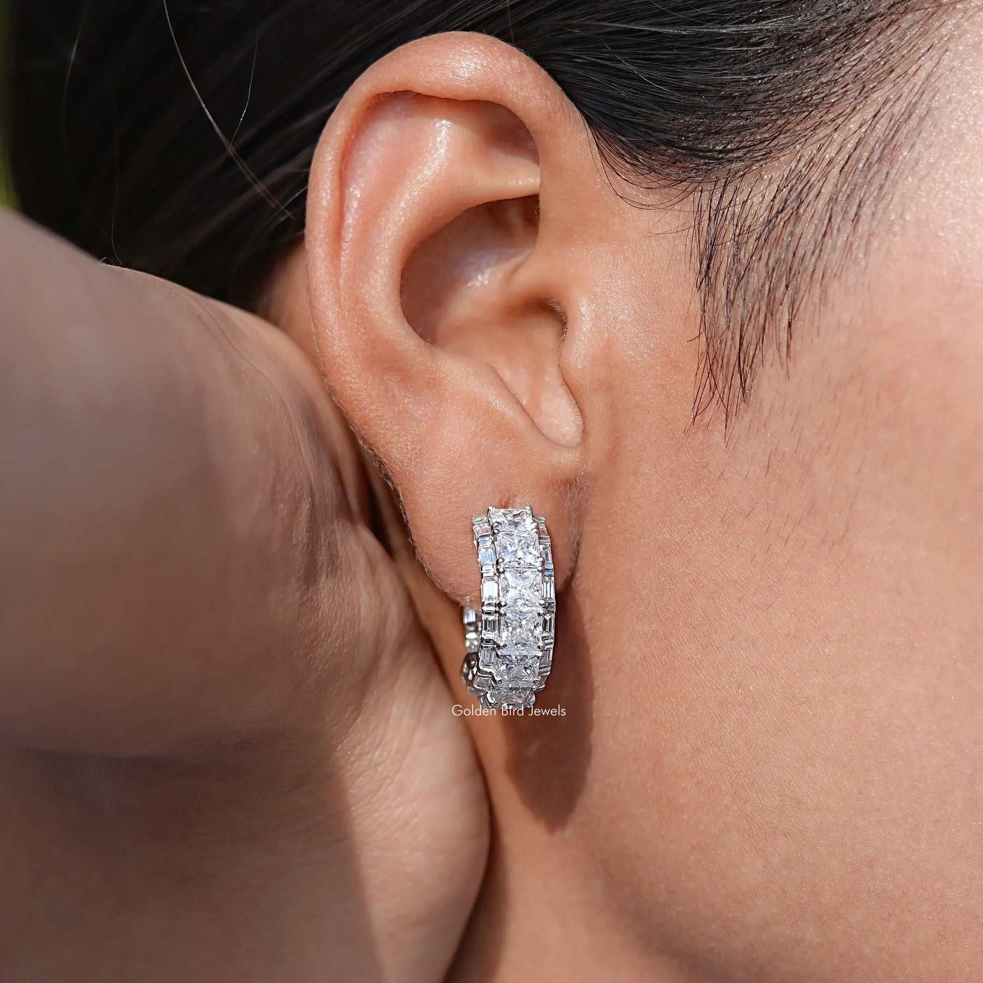 Moissanite Princess Cut C Hoop Earring In White Gold