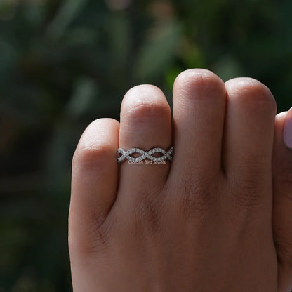 [Round Moissanite Infinity Eternity Wedding Band]-[Golden Bird Jewels]