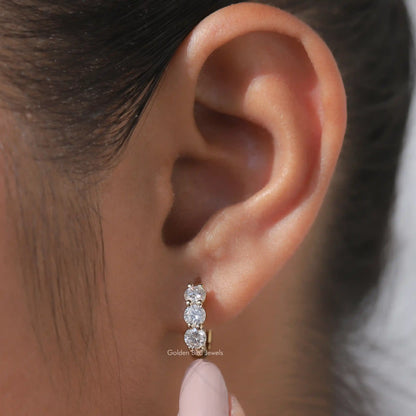 Round Cut Moissanite Small Huggies Hoop Earrings