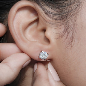 Detailed view of Round Shaped Moissanite Stud Earrings in secure setting 