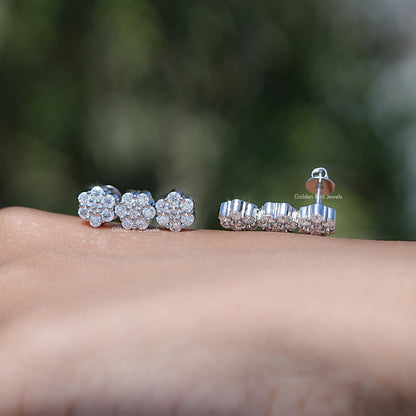 Round Moissanite Flower Style Cluster Earrings