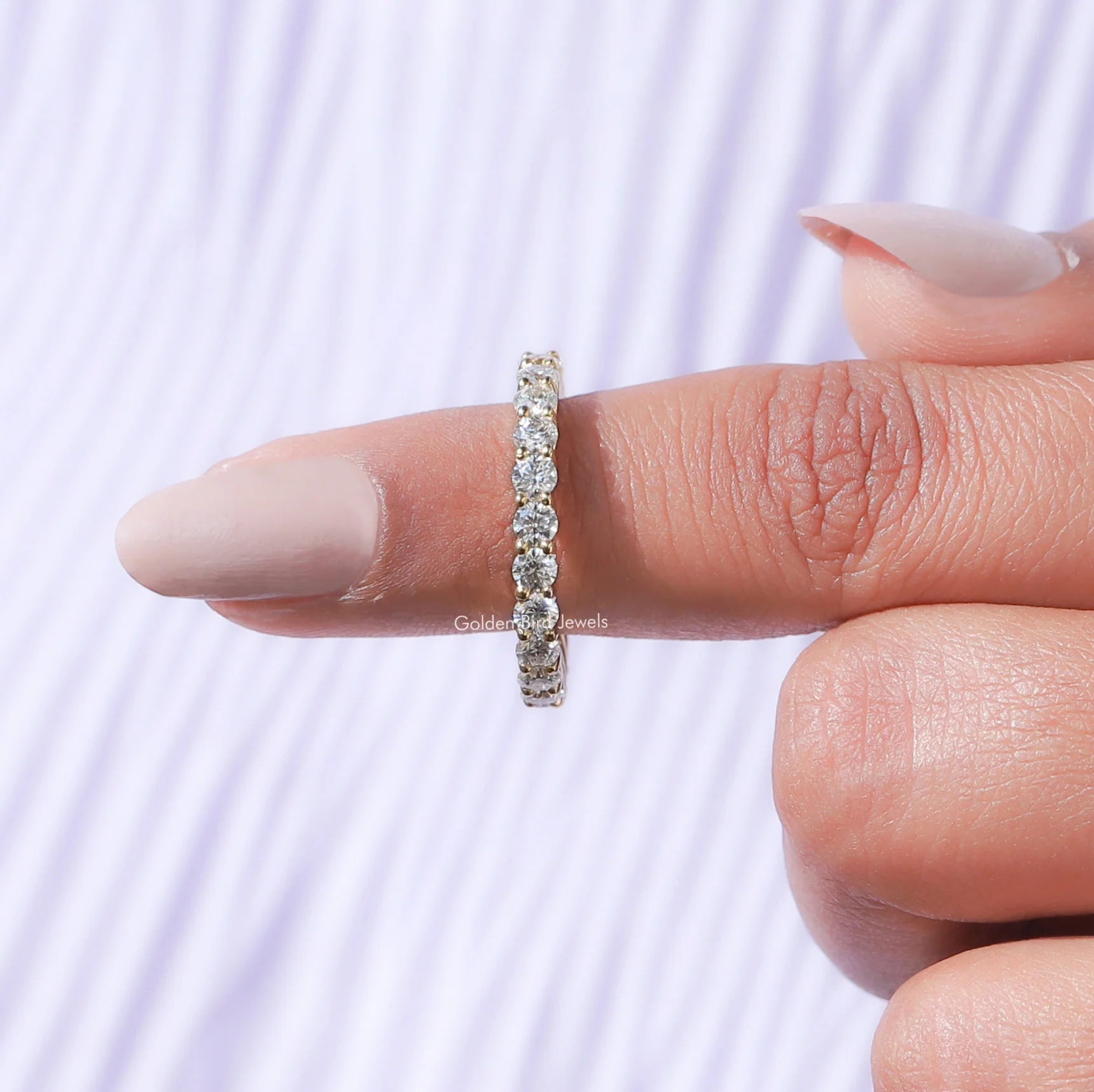 [White Gold Round Cut Eternity Band]-[Golden Bird Jewels]