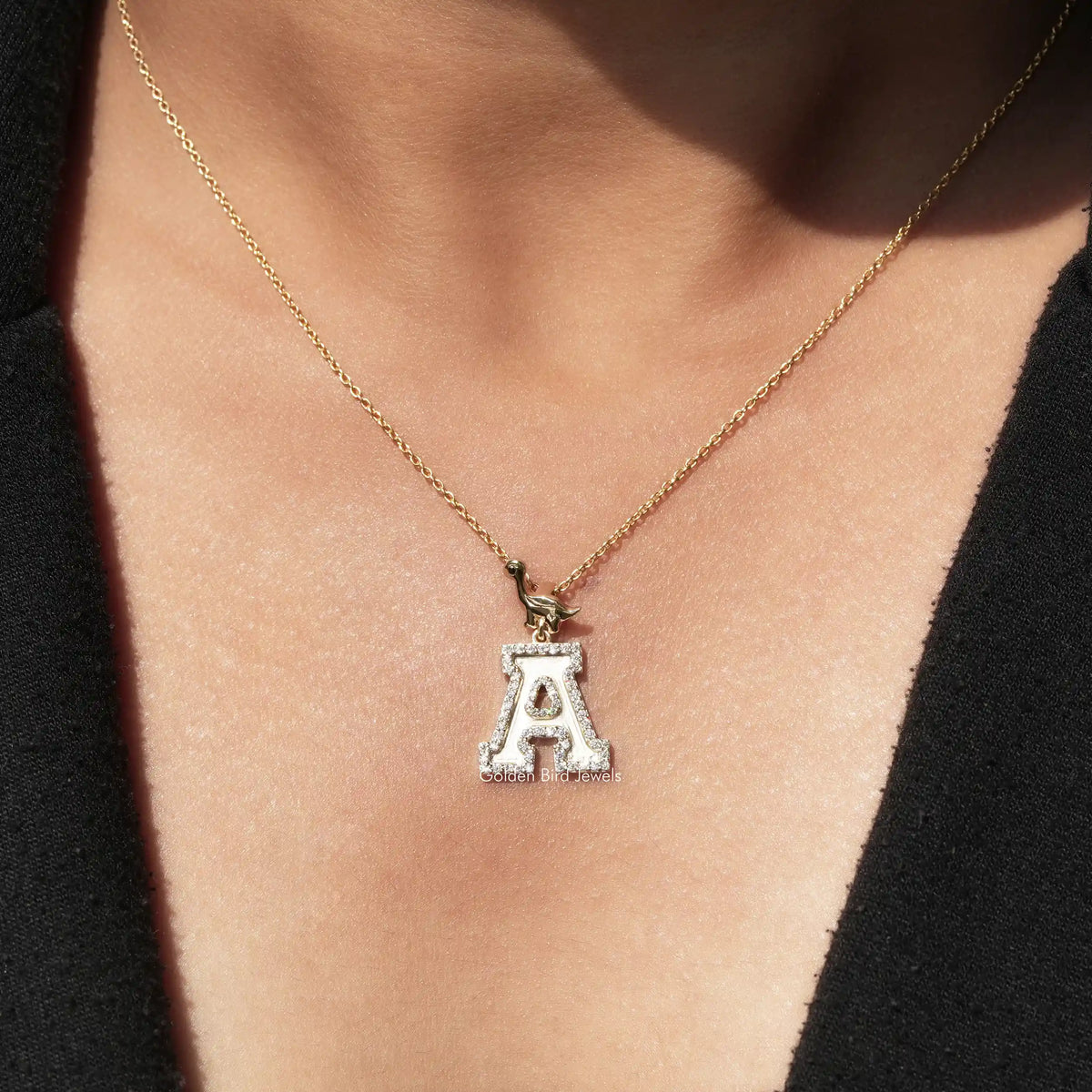 Moissanite Round Initial A Letter Pendant