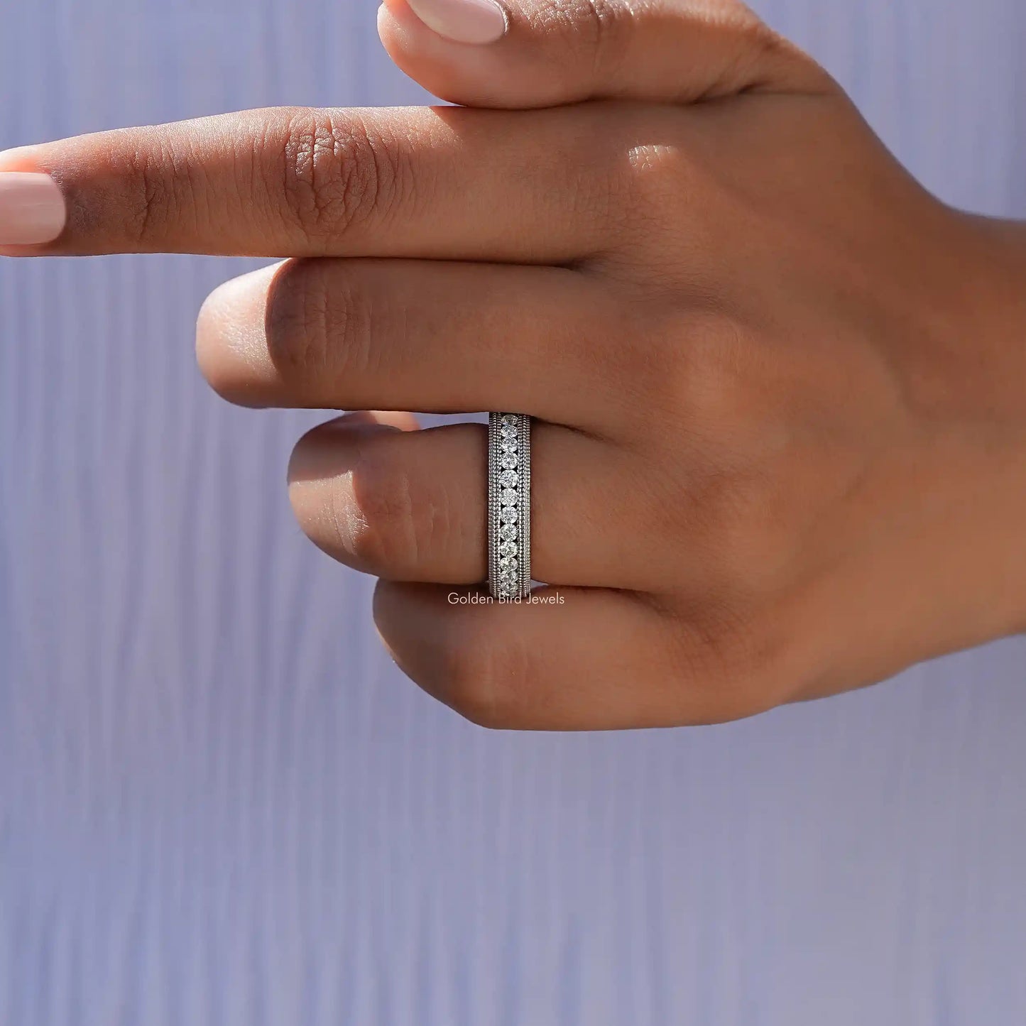 [Round Milgrain Channel Set Wedding Band]-[Golden Bird Jewels]