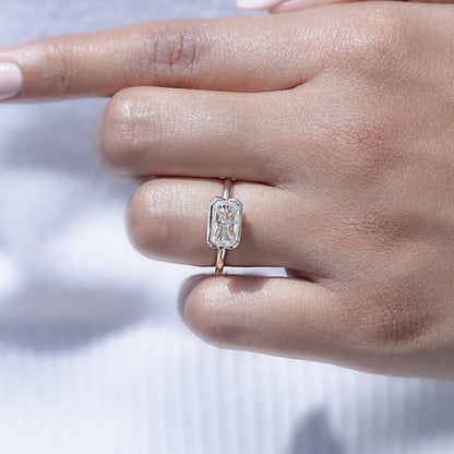 Half Bezel Radiant Cut Moissanite Solitaire Ring