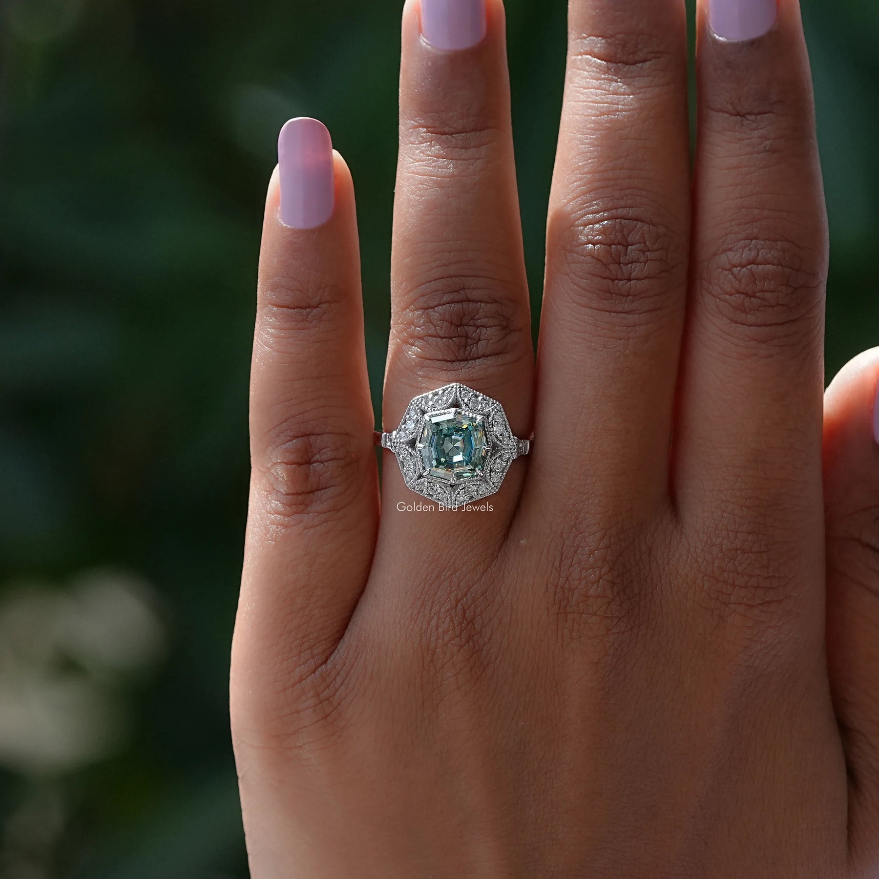 Moissanite Cushion Cut Halo Ring In finger