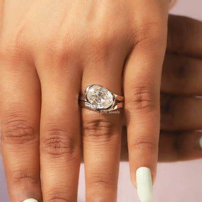 View of Oval Cut Moissanite Bypass Ring In White Gold