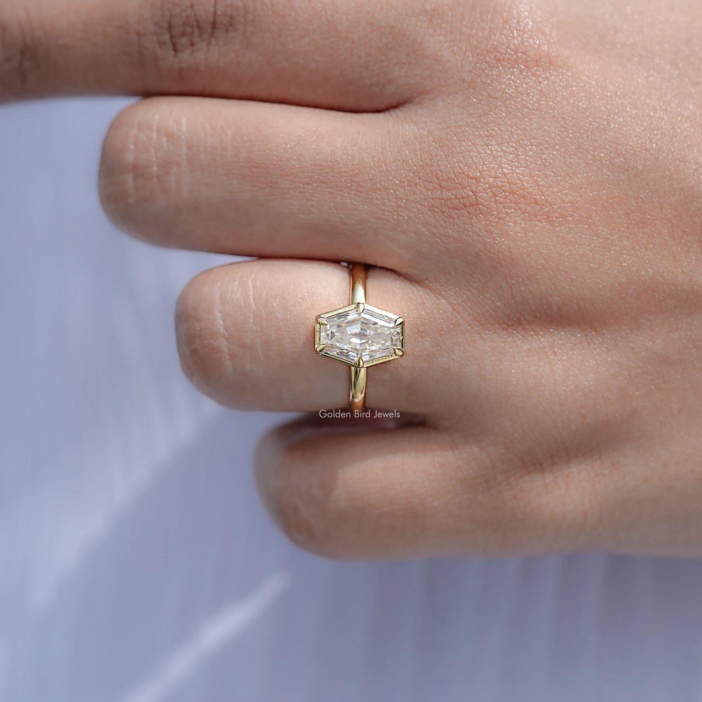 Close View Of Lozenge Moissanite Solitaire Ring
