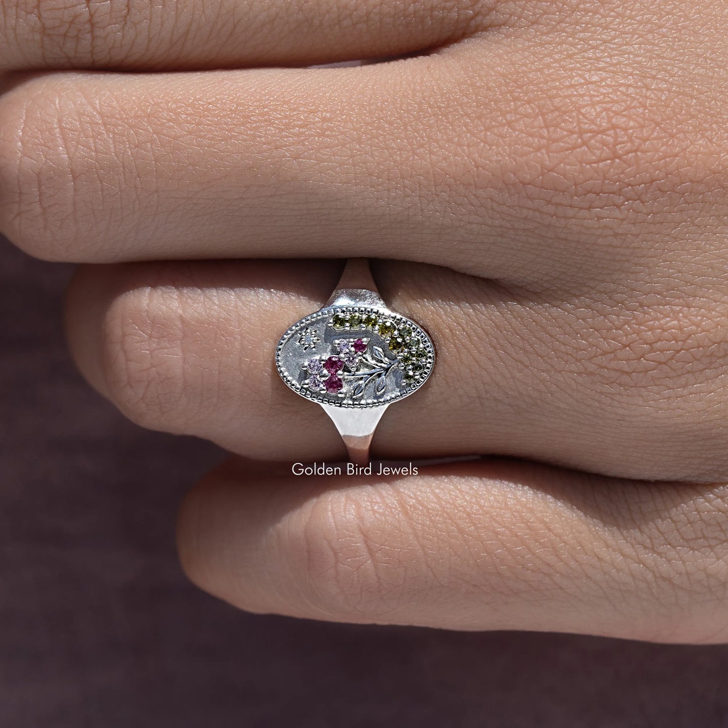 Floral Gemstone Signet Ring