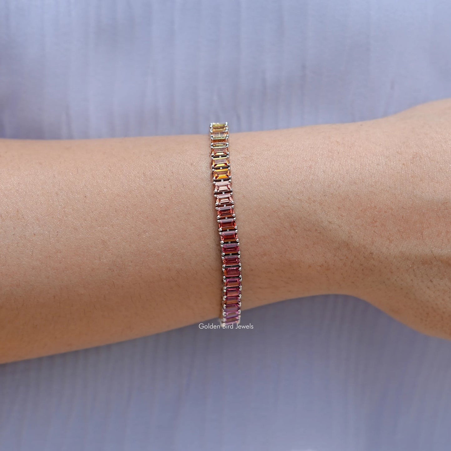 Multi Color Baguette Gemstone Tennis Bracelet