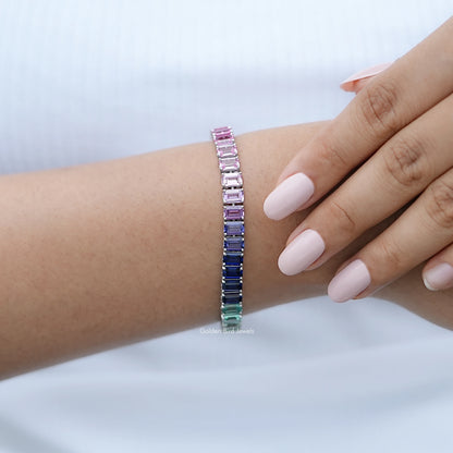 Gradient Multi Color Emerald Gemstone Tennis Bracelet