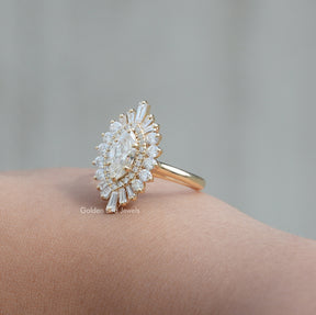 Marquise Cut Halo Lab Diamond Ballerina Ring