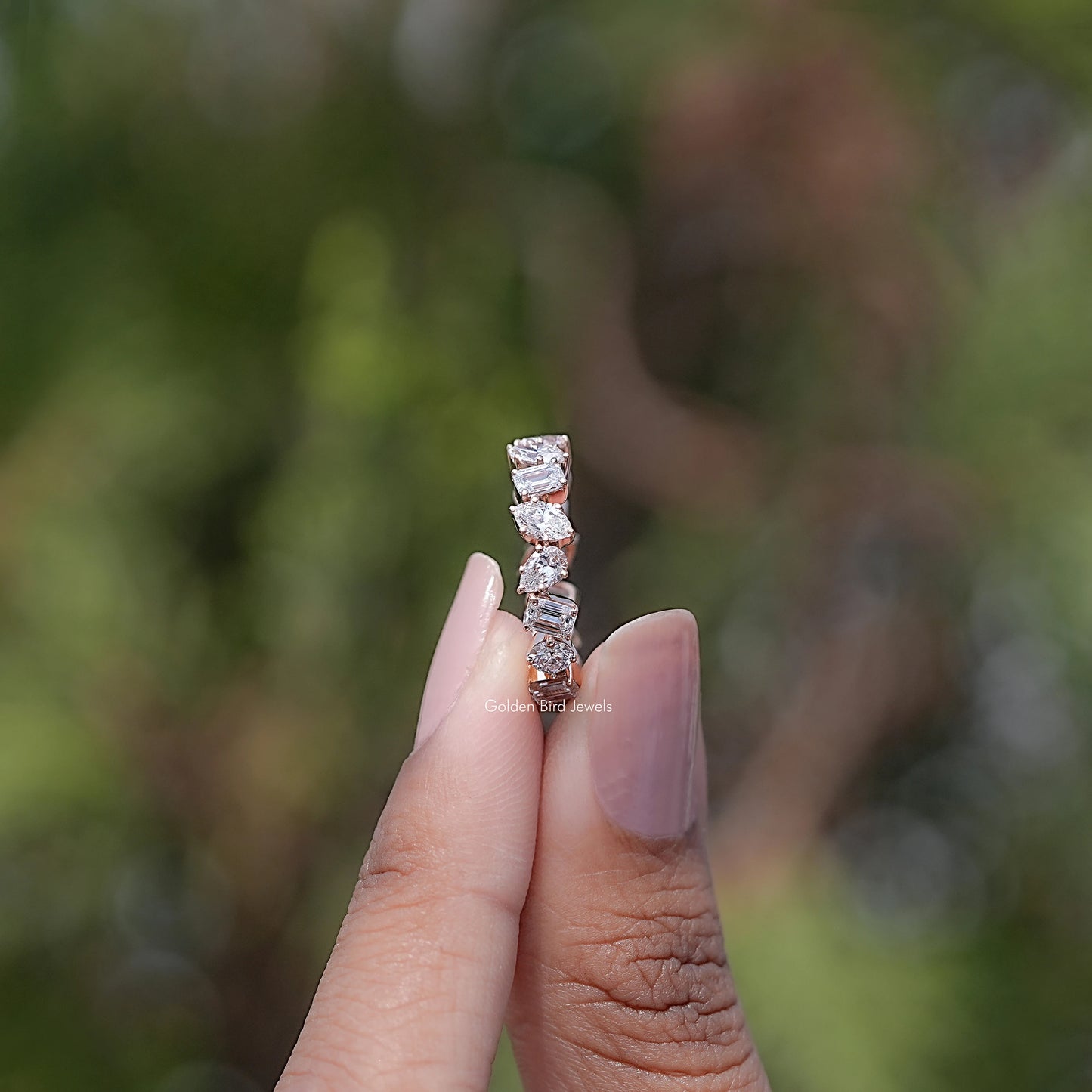 Side View of Multi Shape Lab Diamond Full Eternity Wedding Band

